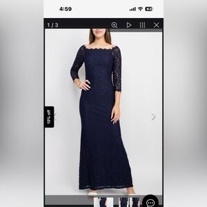 NWT Adrianna Papell Navy Off Shoulder Lace Gown